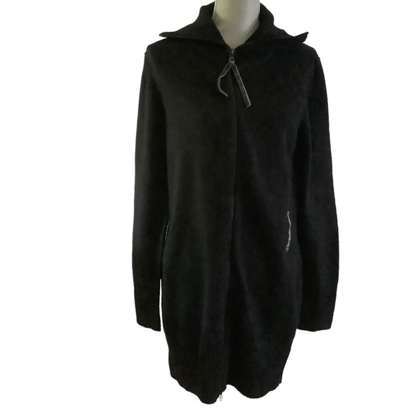 Old navy perfect fit black ribbed knitted Lambswool blend sweater jacket sz XL - Picture 1 of 6